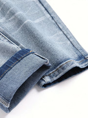 Men‘s Stretchy Denim Jeans Streetwear Tearing Patchwork Holes Ripped denim elastic