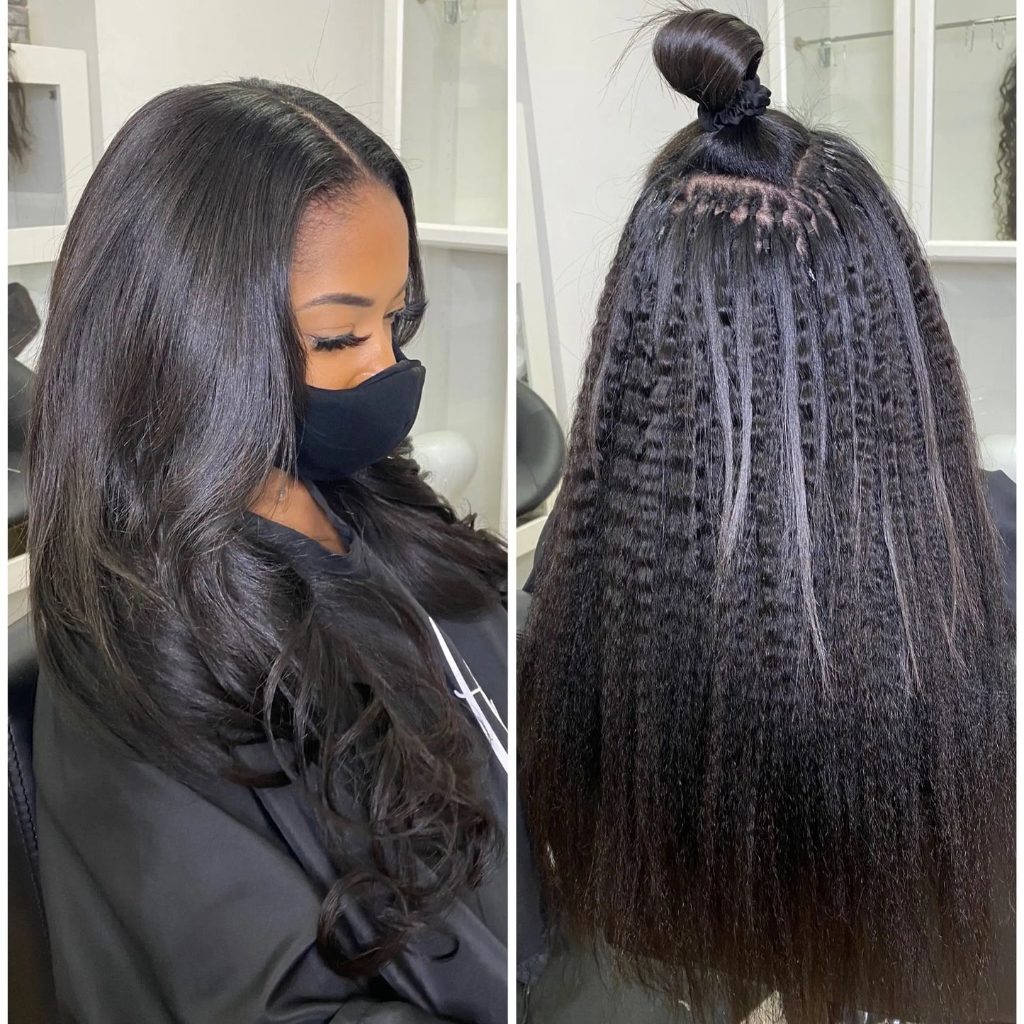 Kinky Straight Microlinks Hair Extensions Human Hair Natural Black Keratin I Tip Nano Ring Hair Extension Silicone Beads 50g/Set