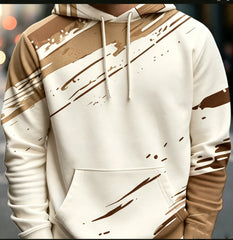 Casual Men Pullover Hoodie Abstract Graffiti Brush Print Long Sleeve Drawstring Pocket Streetwear Sweatshirt