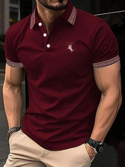 European and American Men's Summer Training Striped Print Comfortable Breathable Polo Short Sleeved T-Shirt Outdoor Casual Top