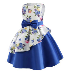 Summer Girls Rose Print Dress Princess Wedding Birthday Party Frocks Satin Children Vestidos Dresses For Girl Christmas Clothing