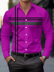 Men's Casual Dress Shirt with Modern Striped Design Regular Fit Long Sleeve