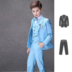 Flower Boys Blue Wedding Suit Kids Party Photograph Suit Teenager Birth Children