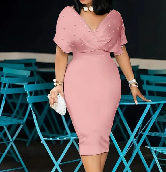 Fashion Party Dress For Wonen Sexy V Neck Package Hip Elegant Dresses 2025 Srping Summer Lady Solid Color Slim Office Midi Dress