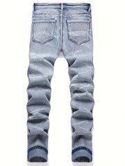 Men‘s Stretchy Denim Jeans Streetwear Tearing Patchwork Holes Ripped denim elastic