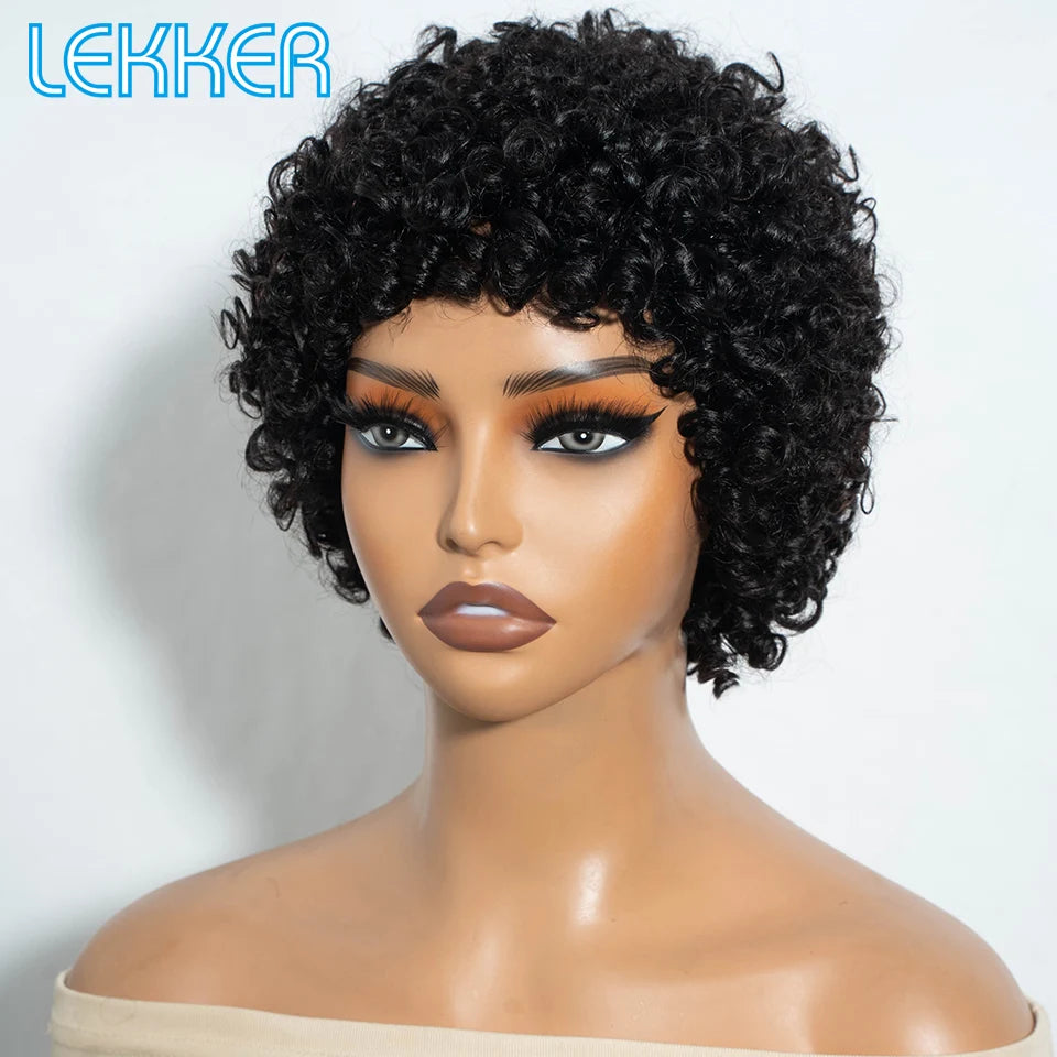 Lekker Colored Short Pixie Cut Curly Bob 100% Human Hair Wigs For Women Brazilian  remy Wigs