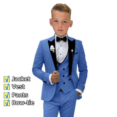 Autumn New Arrival Kids Formal Suit Set, 3 Pieces Velvet Notched Lapel Neck , Matching Vest and Pants, Boy's Tuxedo Set