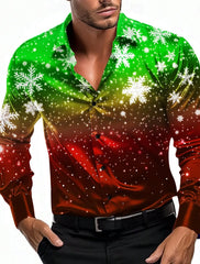 Christmas Theme Men's Christmas Scene Printed Shirts Snowflake Graphics Casual   Long Sleeve shirts