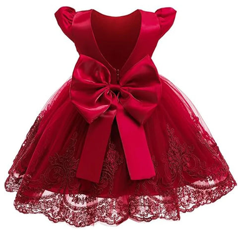 3M-3T Toddler Baby Girls Dresses Pageant Wedding Flower Formal Gowns Embroidered Lace Dress+Headwear 1st Birthday Girls Dress