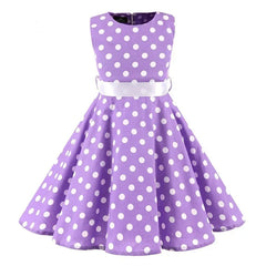 Girls Vintage Dress Party Retro Polka Dot Floral Pattern A line Dresses Pleated Skirt Knee Length for 4-10 Years