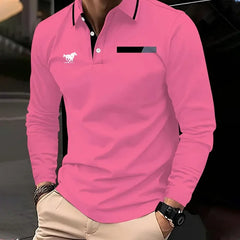 2025 Summer Men's long-sleeved lapel casual polo shirt Breathable and comfortable shirt Solid polo shirt High-quality
