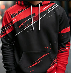 Casual Men Pullover Hoodie Abstract Graffiti Brush Print Long Sleeve Drawstring Pocket Streetwear Sweatshirt