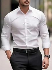 New Simple Texture Solid Color Red Shirt 3D Printed Men's Long Sleeve Daily Workplace Matching Top Shirt