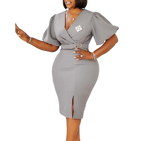 S-3XL Dashiki African Dresses for Women Summer Elegant African Short Sleeve V-neck Bodycon Midi Dress Outfits Ankara Dresses