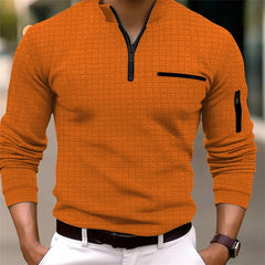 2025 Spring and Autumn New Men's Plaid Turtleneck Zipper Long Sleeve Polo Shirt  Casual