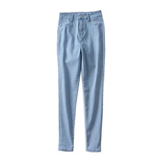 High Waist plus Size Denim Jeans Women's Tight Fit Butt Enhancing Pencil Pants New Arrival Light Blue Casual Long Trousers