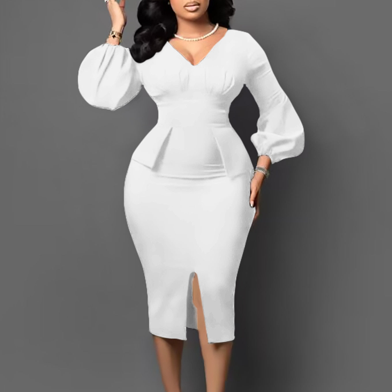 Summer Business Dress Women Elegant Solid Ruffle