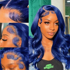 Navy Blue 13X6 Body Wave HD Lace Frontal Wig Pre Plucked Colored Royal Blue Transparent 13X4 Lace Front Human Hair Wigs On Sale