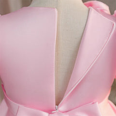 Girls Pink Puff Sleeve Knee Length Dress Kids Dresses for Girls Summer Children Girls Birthday Party Dress 8-12 Years ASQ03