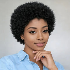 Afro Kinky Curly Wave Wig 150% Density 6Inch Pixie Cut Afro Kinky Curly Human Hair Wig for Women Full Machine Made Wig