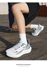 Men Running Shoes Marathon Sneakers Carbon Board Air Cushion Breathable Lightweight Men's Comfortable Athletic Nonskid Sports