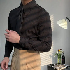 Business Square Collar Stripe Retro 2024 Autumn Men's Splicing Button Fashion  Versatile Casual Long  sleeved