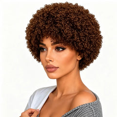 Women's fluffy light brown wig, 8 inches, stylish and versatile, suitable for all women.