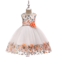 Kids Party Dresses For Girls Flower Embroidery Dress Gown For Infant 1st Birthday Wedding Bow Princess Baptism Christmas Dress