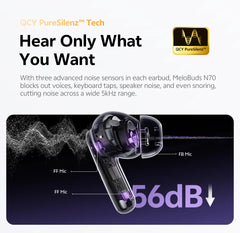 QCY MeloBuds N70 Adaptive ANC Wireless Earbuds Bluetooth 6.0 LDAC Hi-Res Audio 6 Mics Wireless Charging Earphones 50Hrs IPX5