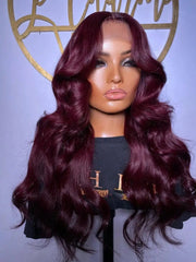34 Inch 200% 99J Burgundy Color 13x4 Transparent Lace Frontal Wigs Human Hair Body Wave Pre Plucked With Baby Hair For Women