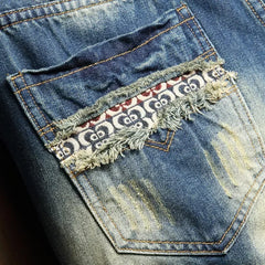 2025 Summer Ripped Denim Shorts Jeans Men's Five Quarter Loose Size Medium Pants Fashion Brand Personality Beggar