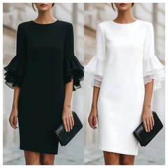 Ruffle Sleeve Bodycon Midi Dress Women Elegant Knee Length Sheath Party Cocktail Dress Long Sleeve Office Lady Dresses
