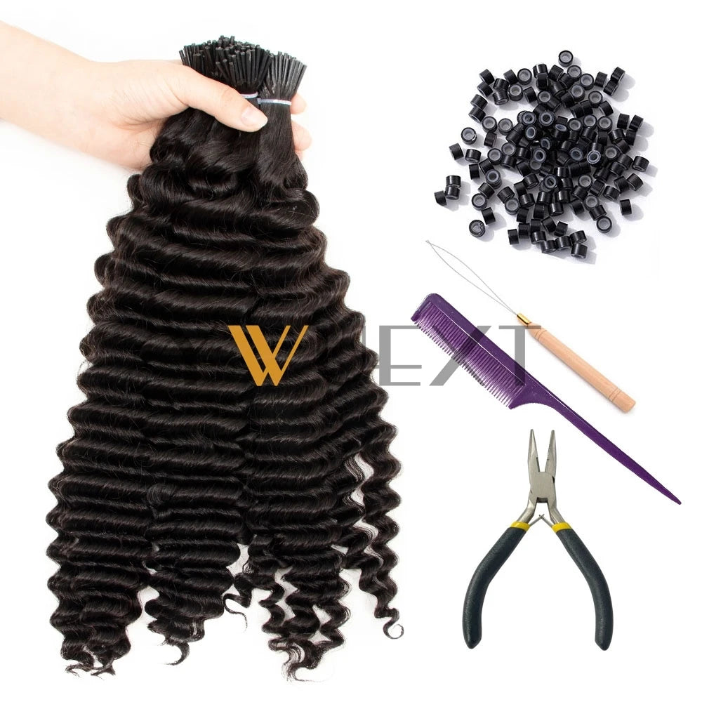 YWUEXT Loose Deep Wave Micro Link I Tip Hair Extensions 12"-26" Brazilian 100% Virgin Human Hair Micro Ring Hair 50pcs/pack