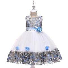 Kids Party Dresses For Girls Flower Embroidery Dress Gown For Infant 1st Birthday Wedding Bow Princess Baptism Christmas Dress