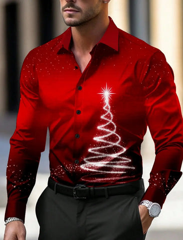 Christmas Theme Men's Christmas Trees Printed Shirts Snowflake Grad Shirts