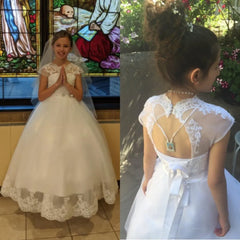 First Holy Communion Dress White Baptism Dresses for Girls 7-16 Lace Princess Flower Girls Gown