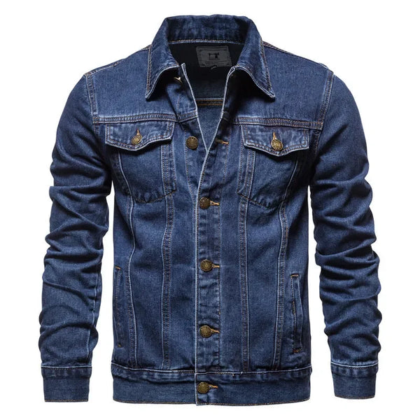 Men Cardigan Patchwork Coat 2023 Autumn Winter New Denim Jacket Men Long-Breasted Turn-down Collar