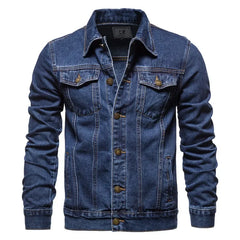 Men Cardigan Patchwork Coat 2023 Autumn Winter New Denim Jacket Men Long-Breasted Turn-down Collar