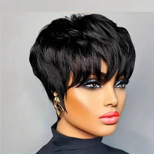 Pixie Cut Wigs For Women Human Hair Short Bob Wig With Bangs Layer Brazilian Human Hair Full Machine Made Wig