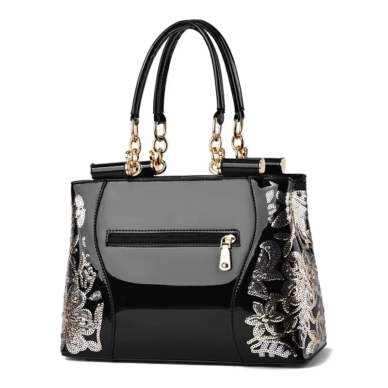 Retro handbag Large capacity bright leather doubl embroidered women's