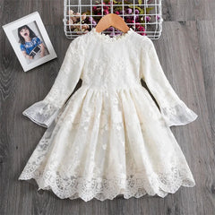 girls new spring and autumn high-end temperament long sleeve solid color dress