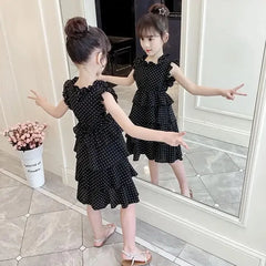Summer Girls Short Sleeve Dress For Kids Polka Dot Dress Wedding Birthday Party Vestidos 3 6 7 9 12Year Children Casual Clothing