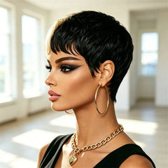 Pixie Cut Short Human Hair Wig Half Black Half Blonde Style Full Machine Made Wig Fashion Easy Wear Great For Women