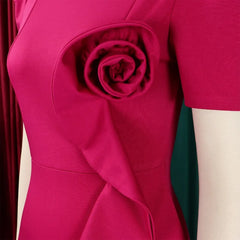 Casual Basic Women's Ruffled 3D Flower Short Sleeve Bodycon Mid Pencil Dress Elegant