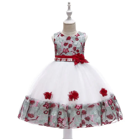 Kids Party Dresses For Girls Flower Embroidery Dress Gown For Infant 1st Birthday Wedding Bow Princess Baptism Christmas Dress