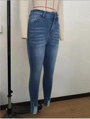 European American Chic Women's Stretchy Denim Pants Slimming Butt Lift Skinny Jeans Elastic Trousers