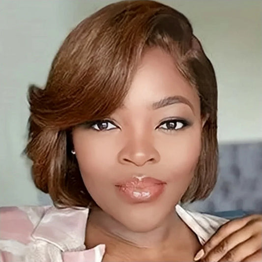 13X4 FRONTAL LACE REMY WIG FOR WOMEN 8 INCH SHORT STRAIGHT PIXIE CUT HUMAM HAIR WIG 427 /NATURAL BLACK