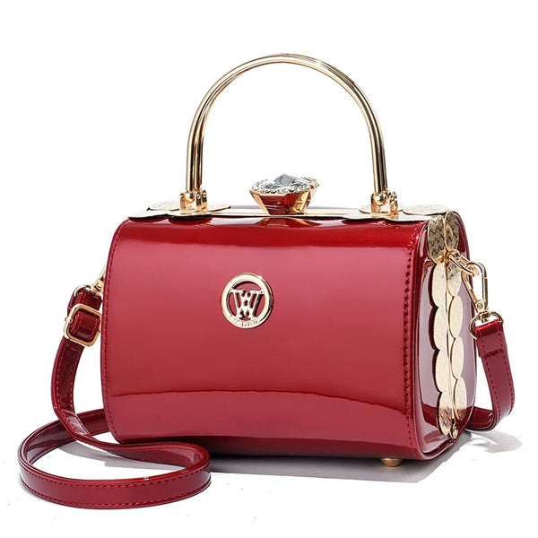Fashion Women's Bright Leather Steel Armor Bag New Lacquer Leather Bride Handbag  Banquet Dress