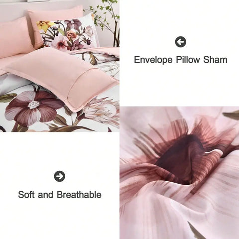 7 Pieces Purple Floral Comforter Sets Full Queen King Beded