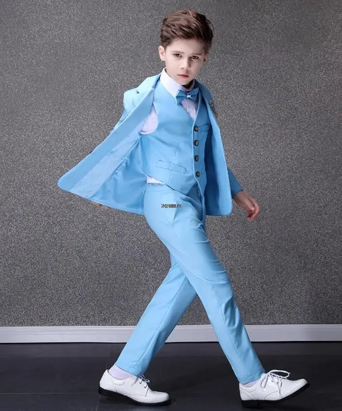 Flower Boys Blue Wedding Suit Kids Party Photograph Suit Teenager Birth Children